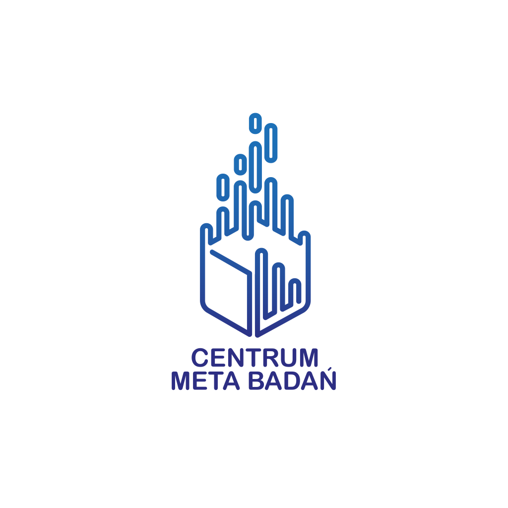 Logo Centrum Meta Badań z napisem w pionie